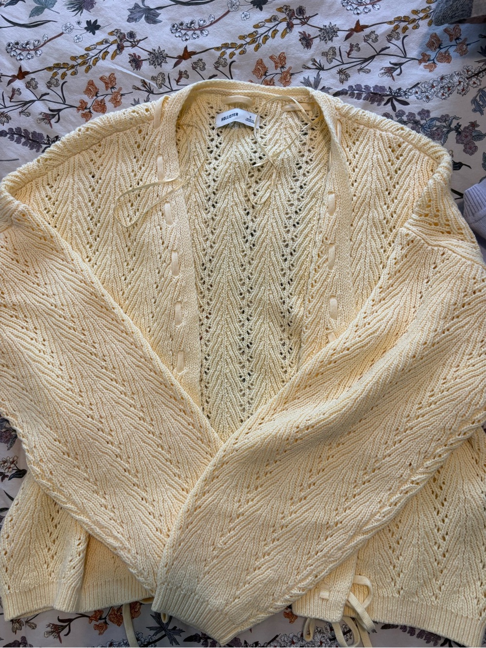 Hollister Pale Yellow Open-Knit Cardigan